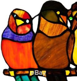Stained Glass Birds-On-A-Wire Window Panel Hanging Sun Catcher Hardware Incl