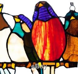 Stained Glass Birds-On-A-Wire Window Panel Hanging Sun Catcher Hardware Incl