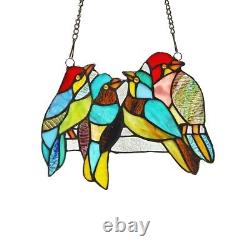 Stained Glass Birds Window Panel Handcrafted Tiffany Style 8 x 10