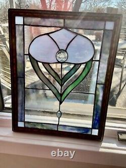 Stained Glass Blue Flower Panel- Vintage style