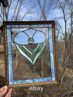Stained Glass Blue Flower Panel- Vintage style