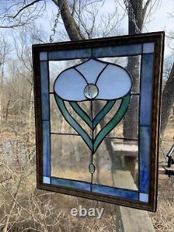 Stained Glass Blue Flower Panel- Vintage style