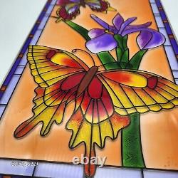 Stained Glass Butterfly Iris Panel Handcrafted Etched Hanging Art Decor