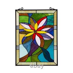 Stained Glass COLORFUL DAISY Tiffany-style Floral Window Panel 24 Height