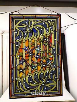 Stained Glass Chloe Lighting Birds Window Panel 32 X 20 Inches Handcrafted