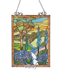 Stained Glass Chloe Lighting Floral Window Panel 18 X 24 Inches Handcrafted New