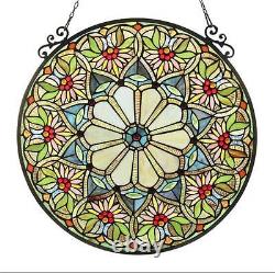 Stained Glass Chloe Lighting Floral Window Panel 23.4 Diameter Handcrafted New