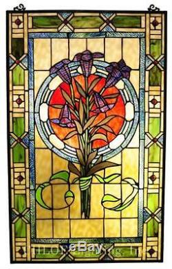Stained Glass Chloe Lighting Tulips Window Panel 20 X 32 Inches Handcrafted New