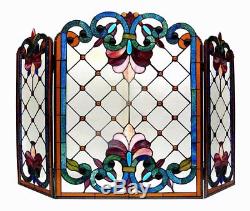 Stained Glass Chloe Lighting Victorian 3 Panel Folding Fireplace Screen 44 New