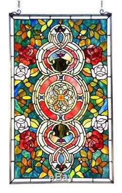 Stained Glass Chloe Lighting Victorian Roses Window Panel 20 X 32 Handcrafted