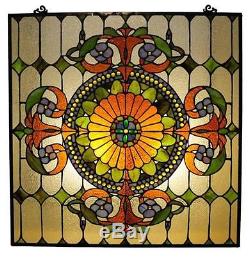 Stained Glass Chloe Lighting Victorian Window Panel 25 X 25 Handcrafted New