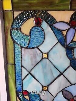 Stained Glass Colorful Window Panel Beautifully Designed, Suncatcher 18x24