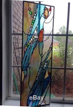 Stained Glass Contemporary Divider Transom Window Modern Panel Screen OOAK