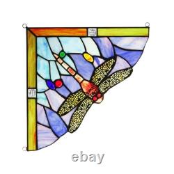 Stained Glass Corner Window Panels 10 Dragonfly Handcrafted PAIR Tiffany Style
