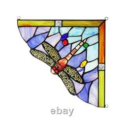 Stained Glass Corner Window Panels 10 Dragonfly Handcrafted PAIR Tiffany Style