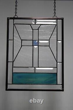 Stained Glass Cross Beveled Panel -13 1/2 x 10 3/8 Suncatcher