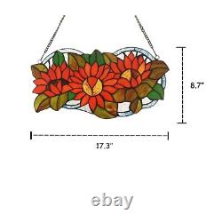 Stained Glass Dahlia Floral Design Tiffany Style Window Panel 17.3 L x 8.7 H