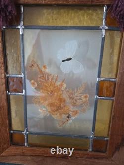 Stained Glass Dried Floral Hanging Panel Amber Textured & Clear Glass 16 X 13