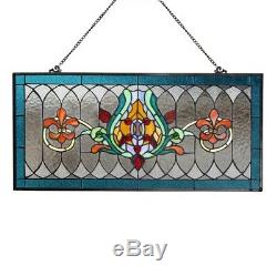 Stained Glass Fleur De Lis Pub Window Transom Panels Tiffany Style Matched PAIR