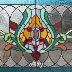 Stained Glass Fleur De Lis Pub Window Transom Panels Tiffany Style Matched PAIR