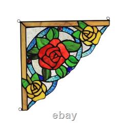 Stained Glass Floral Corner Window Panels 9.8 x 9.8 PAIR Art Glass