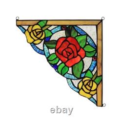 Stained Glass Floral Corner Window Panels 9.8 x 9.8 PAIR Art Glass