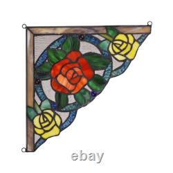 Stained Glass Floral Corner Window Panels 9.8 x 9.8 PAIR Art Glass