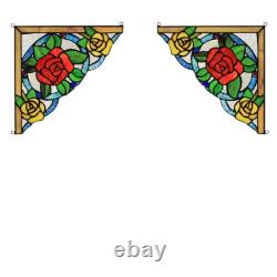 Stained Glass Floral Corner Window Panels 9.8 x 9.8 PAIR Art Glass