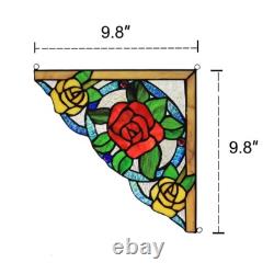 Stained Glass Floral Corner Window Panels 9.8 x 9.8 PAIR Art Glass