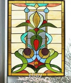 Stained Glass Floral Flower Design Tiffany Style Hanging Window Panel