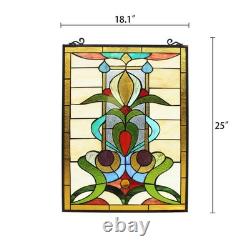 Stained Glass Floral Flower Design Tiffany Style Hanging Window Panel
