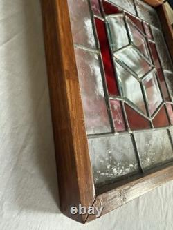 Stained Glass Floral Hanging Panel Red & Textured Clear Glass 17 X 14 X 2 Vtg