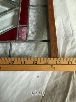 Stained Glass Floral Hanging Panel Red & Textured Clear Glass 17 X 14 X 2 Vtg