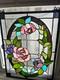 Stained Glass Floral Suncatcher Window Panel, Multicolor Rose Design