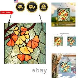 Stained Glass Ginkgo Leaf Window Panel Tiffany Style Sun Catcher Home Decor