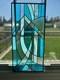 Stained Glass Hand Made Blue White Abstract Modernist Piece Large Panel 25 X 12