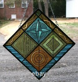 Stained Glass, Hand Painted, Kiln Fired Art Deco Design Panel # 2502-01