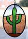 Stained Glass, Hand Painted, Kiln Fired, Catus Panel, 1105-03