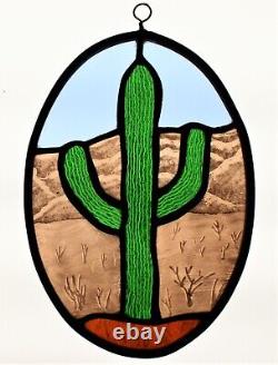 Stained Glass, Hand Painted, Kiln Fired, Catus Panel, 1105-03