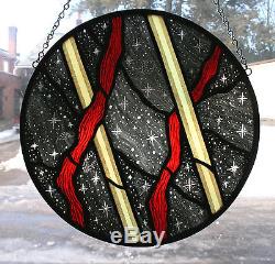Stained Glass, Hand Painted, Kiln Fired, Modern Design Panel # 3000-01