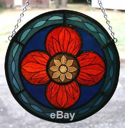 Stained Glass, Hand Painted, Kiln Fired Round Panel # 2000-04