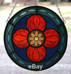 Stained Glass, Hand Painted, Kiln Fired Round Panel # 2000-04