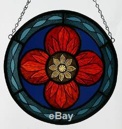Stained Glass, Hand Painted, Kiln Fired Round Panel # 2000-04