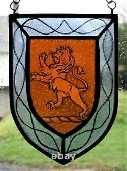 Stained Glass, Hand Painted, Lion Heraldic Shield Panel, 1307-06