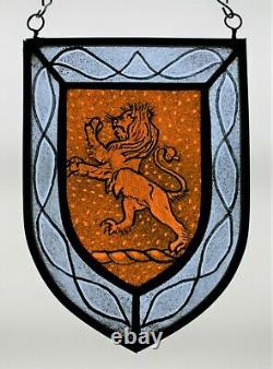 Stained Glass, Hand Painted, Lion Heraldic Shield Panel, 1307-06