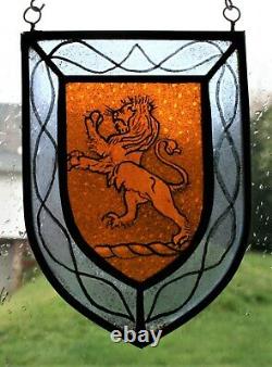 Stained Glass, Hand Painted, Lion Heraldic Shield Panel, 1307-06