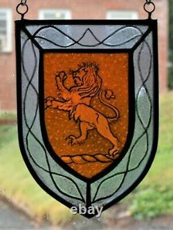 Stained Glass, Hand Painted, Lion Heraldic Shield Panel, 1307-06