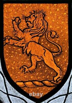 Stained Glass, Hand Painted, Lion Heraldic Shield Panel, 1307-06