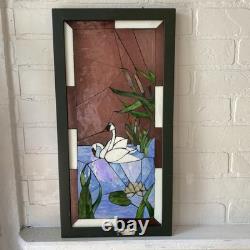 Stained Glass Hanging Panel Of Swan Vintage, Hand Cut Stained Glass Handmade