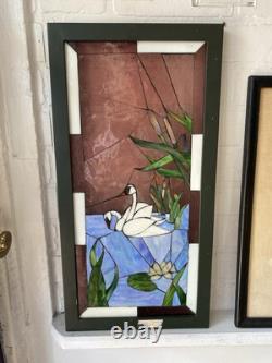 Stained Glass Hanging Panel Of Swan Vintage, Hand Cut Stained Glass Handmade